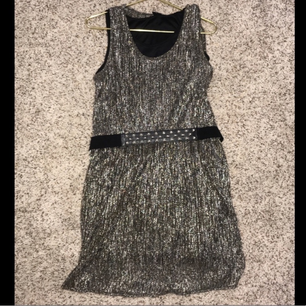 Rock & Republic Shimmering Metallic Mini Dress with Belt Sz Large
